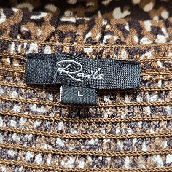 Rails Addison Mini Skirt Sz L Women's Animal Print Tiered Smock Waist Brown's - Picture 9 of 13